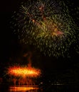 Happy new year 2019. Colorful fireworks in the city. Royalty Free Stock Photo