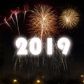 Happy New Year 2019 with colorful fireworks Royalty Free Stock Photo