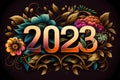 Happy new year 2023 colorful floral design. Generative ai