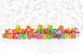 Happy New Year colorful text on the background of gifts Royalty Free Stock Photo