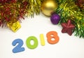 Happy New Year 2018 colourful tinsel Christmas decoration background Royalty Free Stock Photo