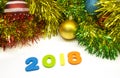 2018 Happy New Year colourful tinsel Christmas design background Royalty Free Stock Photo