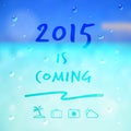 Happy new year 2015 is coming word and travel icon on summer sea Royalty Free Stock Photo