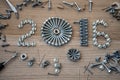 Happy new year 2016 composition with screws nails bolts and dowels Royalty Free Stock Photo