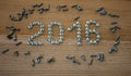 Happy new year 2016 composition with screws nails bolts and dowels Royalty Free Stock Photo