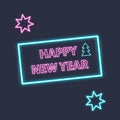 Happy New Year concept banner fashionable neon style, luminous signboard, nightly advertising advertisement of Happy New Year.