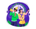 Happy New Year concept with A Couple having fun celebrating new year`s eve with the clock showing 12 o`clock. Vector illustration