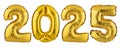 Happy new year concept. golden number helium balloons isolated background. 2025. design elements