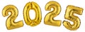 Happy new year concept. golden number helium balloons isolated background. 2025. design elements