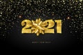 Happy New Year 2020, concept of greeting card with falling golden confetti Royalty Free Stock Photo