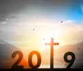 Happy New Year concept: roadside billboard with 2019 sign Royalty Free Stock Photo