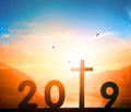 Happy New Year concept: roadside billboard with 2019 sign Royalty Free Stock Photo