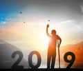 Happy New Year concept: roadside billboard with 2019 sign Royalty Free Stock Photo