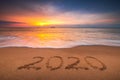 Happy New Year 2020 concept on the sea beach; sunrsie shot Royalty Free Stock Photo