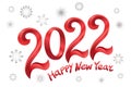 2022 A Happy New Year congrats concept. Stained glass logotype. Beautiful snowy backdrop. Abstract isolated graphic design