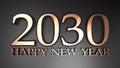 2030 Happy New Year copper write on black background - 3D rendering illustration