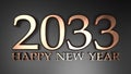 2033 Happy New Year copper write on black background - 3D rendering illustration