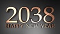 2038 Happy New Year copper write on black background - 3D rendering illustration Royalty Free Stock Photo