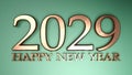 2029 Happy New Year copper write on green background - 3D rendering illustration