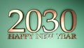 2030 Happy New Year copper write on green background - 3D rendering illustration