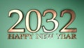 2032 Happy New Year copper write on green background - 3D rendering illustration