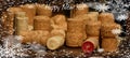Happy new year with corks and frost patterns Royalty Free Stock Photo
