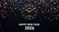 Happy new year 2026 countdown clock with festive confetti celebration Royalty Free Stock Photo