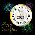 2024 happy new year countdown clock with fireworks graphic