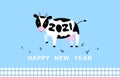 2021. Happy New year. Cow. Vector illustration. 2021 black and white cow. Chinese new year symbol. Calendar. Farm design. Blue