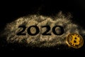 Happy New Year 2020 . Creative Collage of numbers two and zero made up the year 2020. Beautiful sparkling Golden number 2020 and Royalty Free Stock Photo