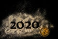 Happy New Year 2020 . Creative Collage of numbers two and zero made up the year 2020. Beautiful sparkling Golden number 2020 and Royalty Free Stock Photo