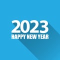 2023 Happy new year creative design background or greeting card with text. Vector 2023 new year numbers isolated on blue Royalty Free Stock Photo