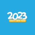 2023 Happy new year creative design background or greeting card with text. Vector 2023 new year numbers isolated on blue Royalty Free Stock Photo