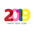 Happy new year 2019 creative text design with colorful numbers. Vector template for your design