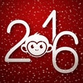 Happy New Year 2016 cute greeting card with funny monkey face Royalty Free Stock Photo