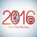 Happy New Year 2016 cute greeting card with funny monkeys Royalty Free Stock Photo