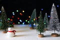 Happy new year 2024.cute snowman and Christmas tree on colorful bokeh lights background. Royalty Free Stock Photo