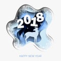 Happy New Year 2018 3d abstract paper cut illustration of deer, tree, snow in the night. Royalty Free Stock Photo