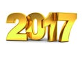 Happy new year 2017 3D gold text concept over white background with reflection and shadow