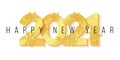 Happy New Year 2021. 3D numbers and golden snowflakes with glitter isolated on white background. Greeting card. Vector Royalty Free Stock Photo