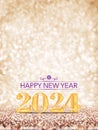 happy new year 2024 3d rendering gold color on gold glitter background