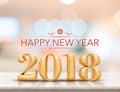 Happy new year 2018 3d rendering golden color new year on glos Royalty Free Stock Photo