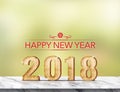 Happy new year 2018 3d rendering on marble table at green abst