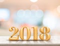 Happy new year 2018 3d rendering on marble table top with blur Royalty Free Stock Photo