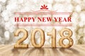 Happy new year 2018 3d renderingwood number in perspective roo Royalty Free Stock Photo