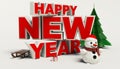 Happy New Year 3d text, snowman,sleg,gift,cristmas tree,high res