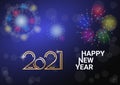 Happy New 2020 year on a dark blue purple background with sparkling bokeh.