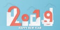 Happy New Year 2019 decoration on blue background. Vector illustration with calligraphy design of number in paper cut and digital Royalty Free Stock Photo
