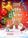 2019 Happy New Year decoration of a poster card and a merry Christmas holiday background Royalty Free Stock Photo