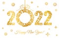 Happy New Year 2022. Decorative Font made of swirls and floral elements. Golden Numbers and Christmas wreath isolated on a white b Royalty Free Stock Photo